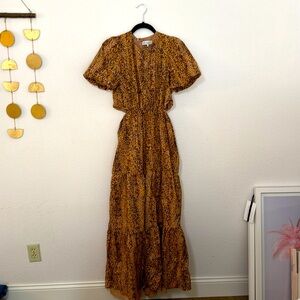 Adorable WAYF-Size L Leopard Plaza Cutout Puff Sleeve Tiered Maxi Dress